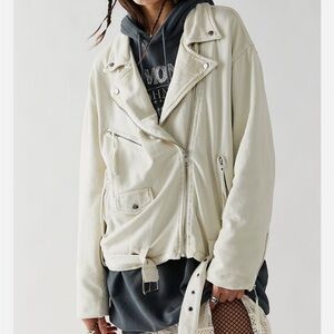 FREE PEOPLE REBEL KNIT OVERSIZED MOTO JACKET SIZE XS CREAM